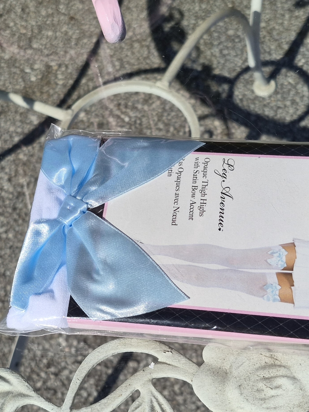 Leg Avenue Sheer Thigh Highs with Satin Light Blue Bow